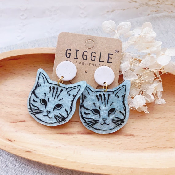 Polymer Clay Cat Statement earrings • Cat Earrings • Custom Cat face earrings • Cat Gift • Cat Lover Gift • Cat Memorial • Gift for Cat Mom
