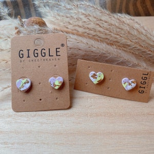 Clous de coeur en argile faits à la main | Boucles d'oreilles en argile polymère | Goujons d'argile de carte d'or | Clous ronds en argile jaune lilas | Cadeaux Dainty Stud Valentines pour elle