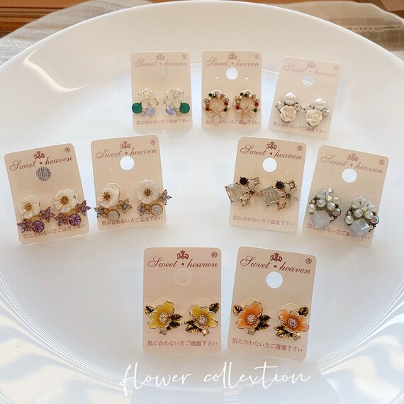 Flower earrings, Wreath earrings, pink flower earrings, floral studs, daisy earrings, sakura earrings, korean earrings, gifts for her