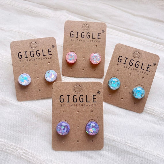 Minimal resin sequins studs | girls glitter earrings |clip on earrings|flower girl Studs|girls earrings|Dainty spring earring| gifts for her
