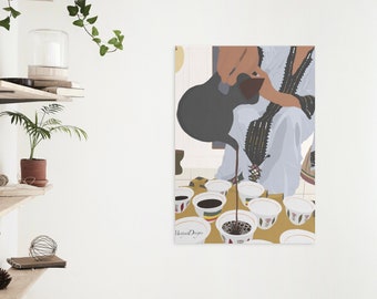 Bunazeit | äthiopische | Eritrea | Kaffee-Zeremonie | Kulturelle | Jebena | Wandkunst | Leinwand