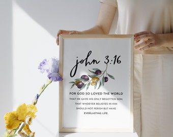 John 3:16 Hand lettered Print | For God So loved the World Bible Verse Digital Download | Printable Christian Scripture