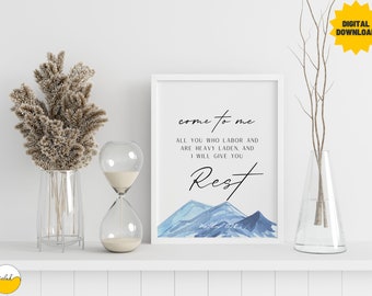 Come to Me I Will Give You Rest - Matthew 11:28 Bible Verse Print | Christian Wall Art |  Home Decor | Inspirational Scripture Poster | Gift