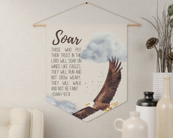 Soar, Rise up like an Eagle Christian Scripture Pennant, Bible Verse Wall Hanging Tapestry