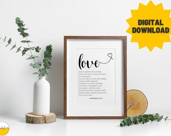 Love Is Patient Love Is Kind, 1 Corinthians 13:4-8 Bible Verse Printable Scripture Art, Wedding Decor, Wedding Gift, Bible Quote