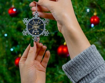 Pewter Snowflake Ornament: Religious Christmas Tree Decoration