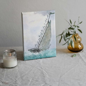 When you pass through the waters, I will be with you | Isaiah 43:2 Wall Art | Bible Verse Framed Canvas | Ocean Sailboat Wall Art