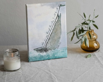 When you pass through the waters, I will be with you | Isaiah 43:2 Wall Art | Bible Verse Framed Canvas | Ocean Sailboat Wall Art