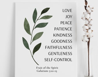 Fruit of the Spirit Framed Canvas Wall Art | Galatians 5 22 Bible Verse Canvas Print | Christian Home Decor