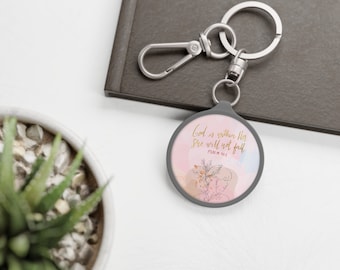 God is Within Her, She will not fall Keychain, Psalm 46:5 Bible Verse Keyring Tag, Christian Gift Idea