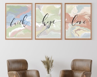 Faith Hope Love Marbled Art Prints: Christian Scripture (Digital Download)