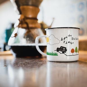 The Best is Yet to Come Enamel Mug for Camping, Christian Bible Verse and Doodle Art Cup, Christian Gift Idea
