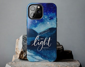 My God Turns my Darkness into Light Phone Case for iPhone, Galaxy and Pixel,  Psalm 18:28 Bible Verse Art Phone Case
