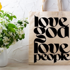 Love God Love People Cotton Tote Bag, Bible Verse Tote Shoulder Bag; Christian Reusable Canvas Bag