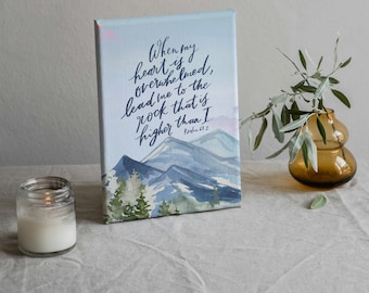 When My Heart is Overwhelmed Lead me to the Rock Higher Than I | Psalm 61:2 Wall Art | Bible Verse Mural Canvas Print, Christian Wall Decor
