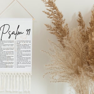 Psalm 91 Linen Tapestry with Tassel | Christian Wall Hanging
