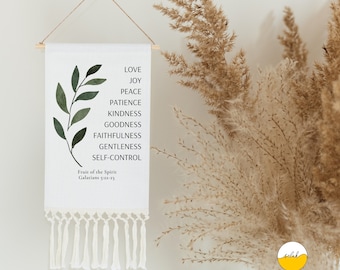 Fruit of the Spirit Linen Tapestry | Galatians 5:22 Wall Hanging