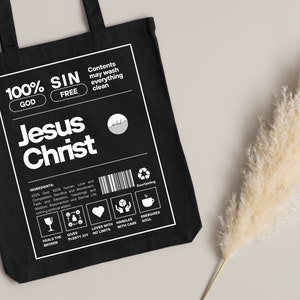 Jesus Christus Kreative Baumwolltasche | Christliche Einkaufstasche | Jesus ist König Zutatenliste Label Bibel Vers Canvas Tasche