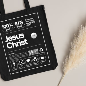 Jesus Christ Creative Canvas Tote Bag | Christian Tote Bag | Jesus is King Ingredients List Label Bible Verse Canvas Bag