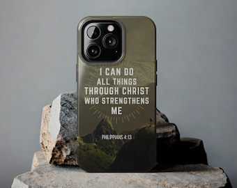 Jag förmår allt genom Kristus, telefonskal med bibelvers i Filipperbrevet 4:13 för iPhone, Galaxy och Pixel