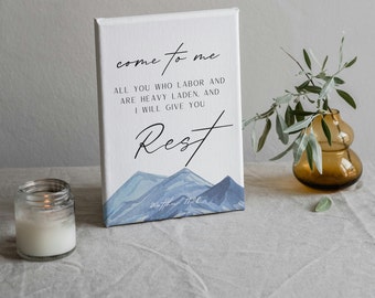 Come to me I will give you Rest Framed Canvas Wall Art | Matthew 11 28 Bible Verse Canvas Print | Christian Home Decor