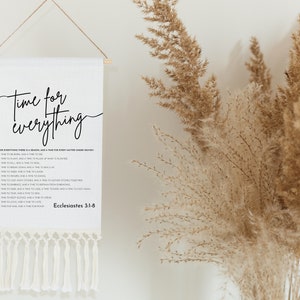 Time for Everything Linen Tapestry with Tassel , Ecclesiastes 3 Bible Verse  Wall Hanging, Handmade Linen Home Decor for Christian Homes