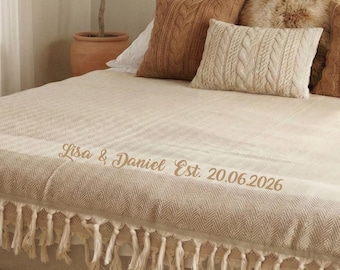 Personalized Wedding Gift Blanket 85x80 inches, 100% Cotton Anniversary Gift, Home Gift