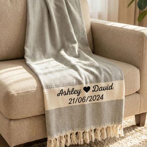 Personalized Wedding Gift Blanket 70x54 inches, 100% Cotton 2nd Anniversary Gift, Home Gift