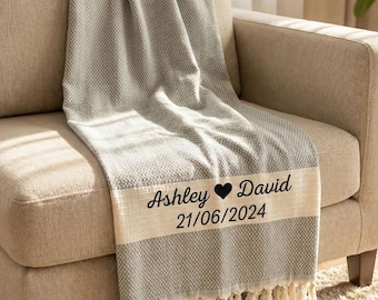 Cotton 2nd Wedding Anniversary Gift 70x54 inches, Personalized Throw Blanket, Home Gift
