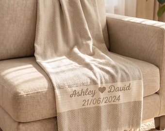 Cotton 2nd Wedding Anniversary Gift 70x54 inches, Personalized Throw Blanket, Home Gift
