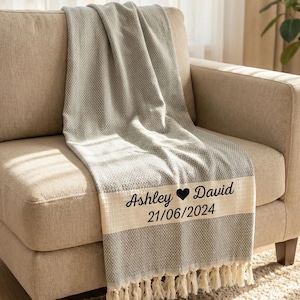 Cotton Anniversary Gift, Personalized 2nd Anniversary Gift, Custom Wedding Blanket, Mom Blanket