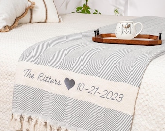 Cotton Anniversary Gift, Personalized Wedding Gift for Couple, Custom Wedding Blanket, Housewarming
