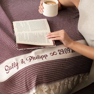 Cotton Anniversary Gift, Personalized 2nd Anniversary Gift, Custom Wedding Blanket, Mom Blanket Plum