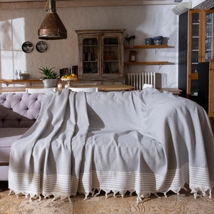 Große Sofa Decke, 125 x 70 Große Couch Decke für Hunde, Baumwolle Jubiläumsgeschenk Housewarming Geschenk, übergroße Decke Light Gray