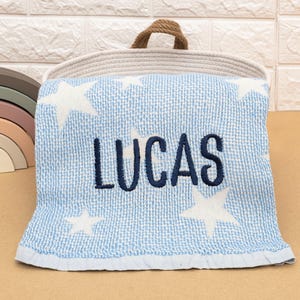 100% Organic Cotton Personalized Baby Blanket with Stars, Custom Baby Name Blanket, Baby Gift Blanket for New Mom, Babydecke mit Namen