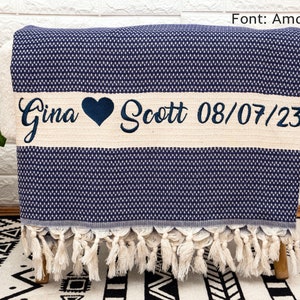 Personalized Blanket for Adults, Custom Blanket, Personalized Home Decor, Couples Gift, Anniversary Gift, Wedding Favors, Family Gift Navy Blue