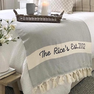 Personalized Blanket for Adults, 2nd Wedding Anniversary Gift, Cotton Anniversary Blanket, Custom Blanket for Couple, Unique Gift for Mom