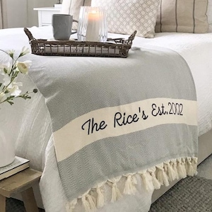 Katoenen jubileumcadeau, gepersonaliseerde plaid, aangepaste huwelijkscadeaus, geweven deken, moederdeken