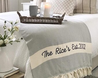 Cotton 2nd Wedding Anniversary Gift 85x80 inches, Personalized Throw Blanket, Home Gift