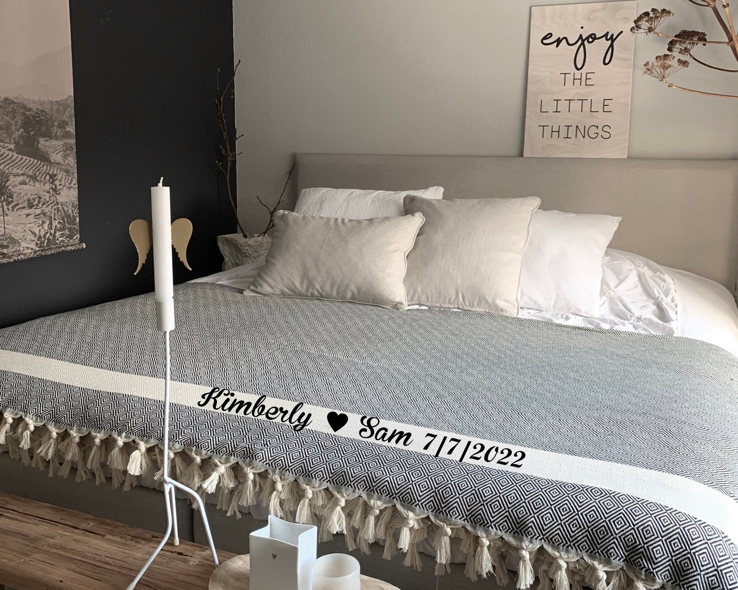 Personalized Cotton Throw Blanket for Her & Newlywed, Personalized Gift Blanket for Her, Custom Housewarming Gift, Personalized Gift for Mom