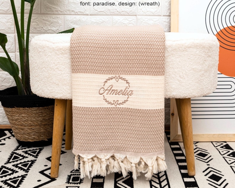 Cotton Anniversary Gift, Personalized 2nd Anniversary Gift, Custom Wedding Blanket, Mom Blanket Beige