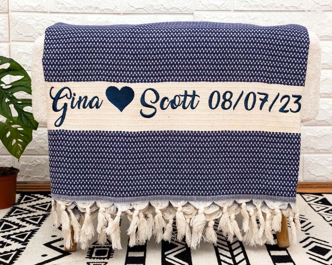 Personalized Custom Throw Blanket 100% Cotton, Second Anniversary Cotton Gift, Custom Unique Gift for Wife Her, Custom Wholesale Gift Bulk