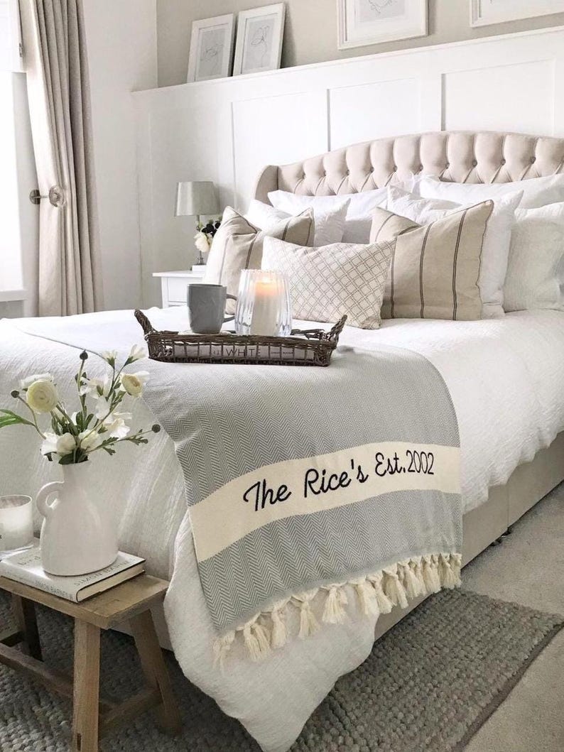 Personalized Blanket for Adults, 2nd Wedding Anniversary Gift, Cotton Anniversary Blanket, Unique Gift for Mom, Personalised Home Decor Gift