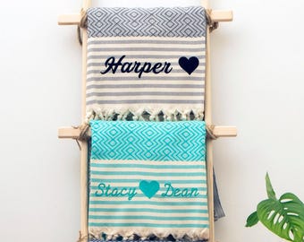 Personalized Striped Turkish Beach Towel Set of 2: Bachelorette Gifts
