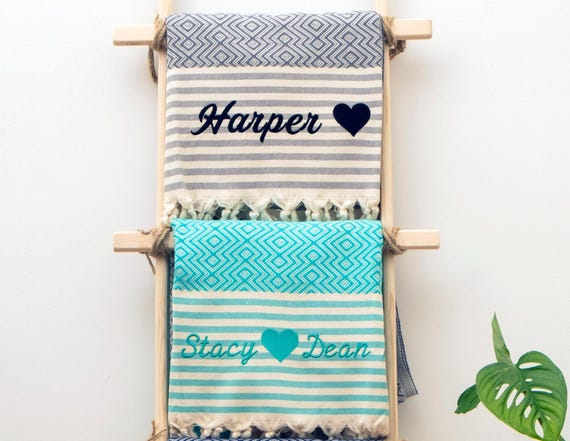 Personalized Striped Turkish Beach Towel Set of 2: Bachelorette Gifts