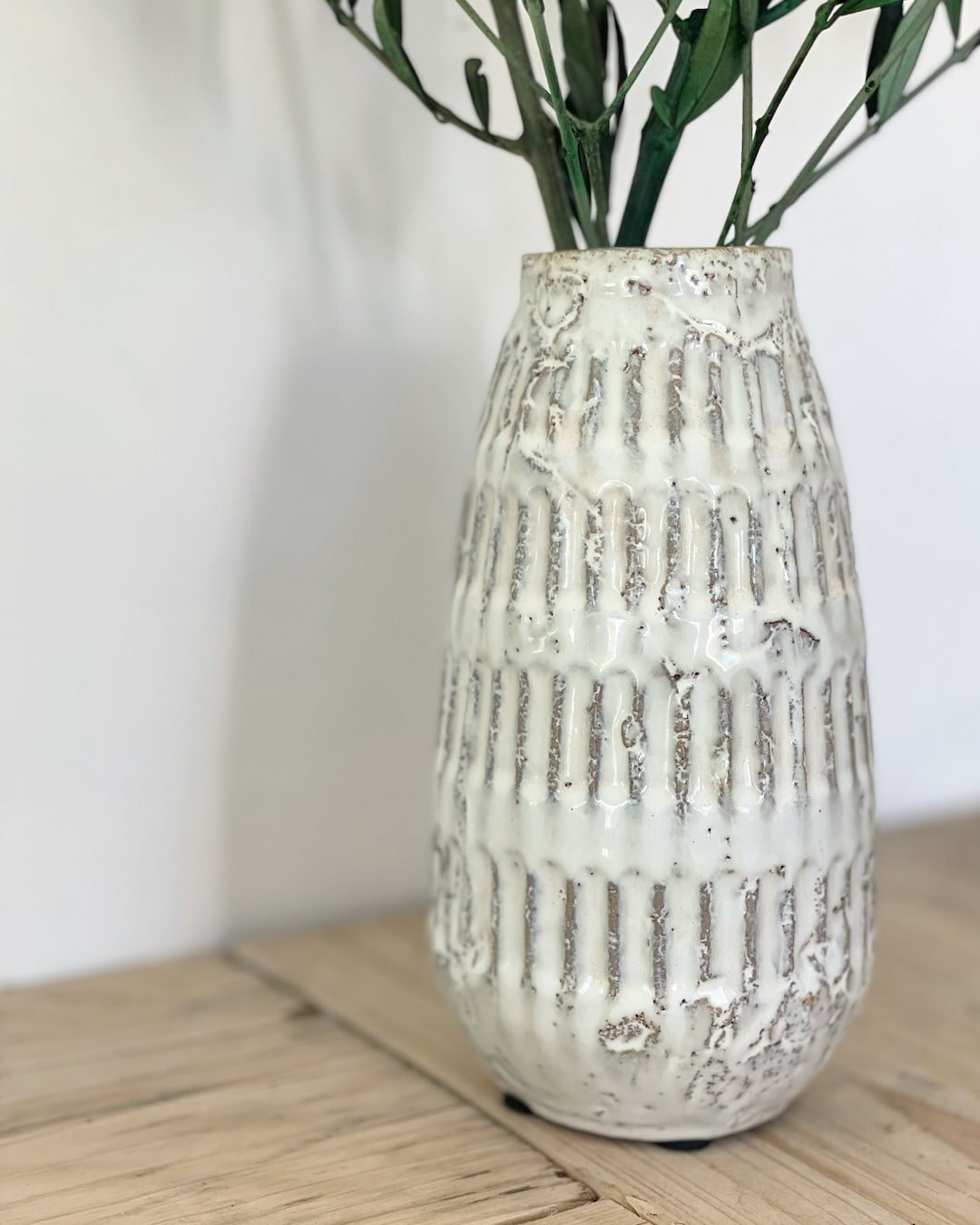 Tall Vase, Glazed Stone Vase, Heavy Stone Vase, Faux Flower Vase, Dried