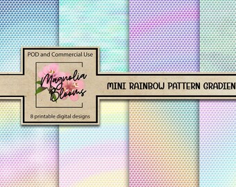 8 Mini Unicorn Rainbow Pattern Gradient and Ombre Chrome Stationery and Digital Backgrounds Sublimation POD and Commercial Use INCLUDED!