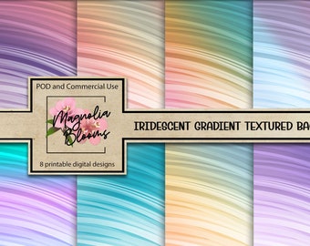 May include: Eight digital paper designs featuring iridescent gradient textured backgrounds in shades of blue, purple, pink, and yellow. The designs are perfect for scrapbooking, card making, and other craft projects.