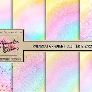 8 Unicórnio Arco-Íris Gradiente Pastel Glitter Fundos Digitais Sublimação POD INCLUÍDO!