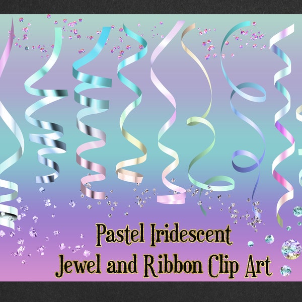 Lustrous Pastel Iridescent and Gradient Ribbons and Diamonds PNG Clip Art - HIGH DETAIL